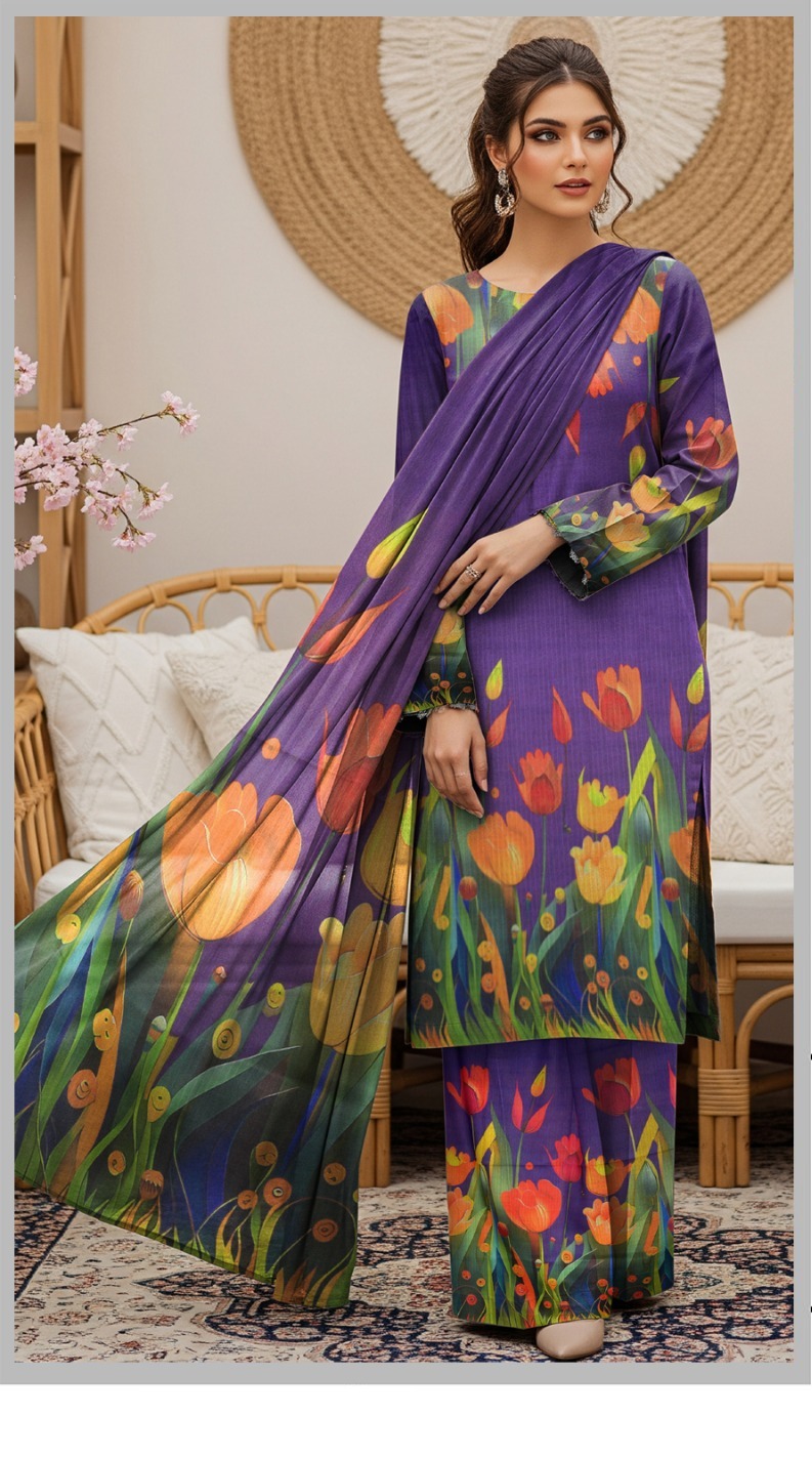 Bin Saeed Premium Lawn 3-Piece Suit - Digital Floral Print