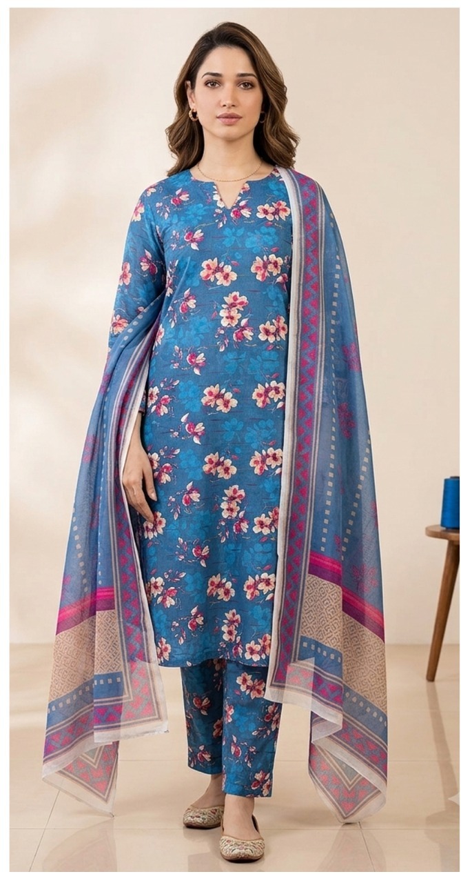 KGS Gul Bahar Lawn 3-Piece Suit - Borsha Digital Print - RoyalBlue